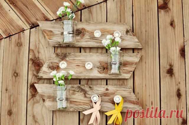 Декор стены из досок и банок в rustic стиле | Handmadeidea