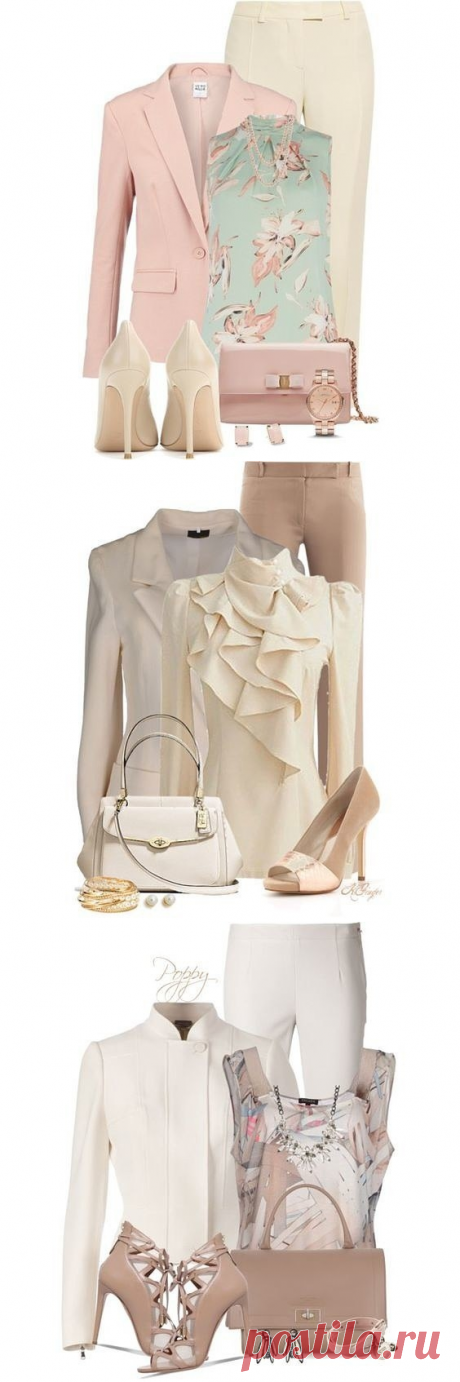 Подборка образов в светло-бежевых оттенках.