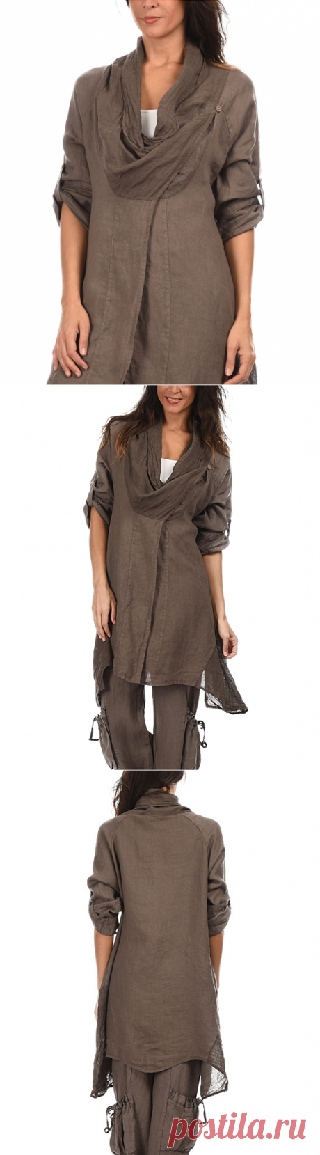 Lin Pour Lautre Taupe Button Closure Linen Cowl Neck Jacket - Plus Too | zulily