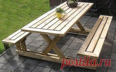 Деревянный стол и скамейки для дачи / IP Neo