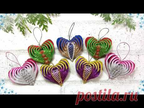 Новогодние елочные игрушки сердечко из фоамирана / diy christmas ornaments foam