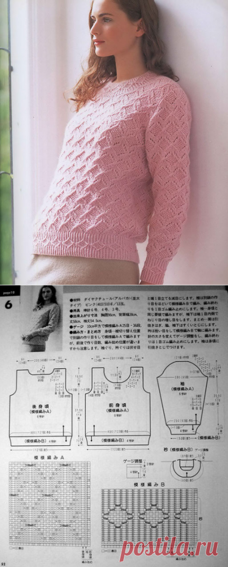 Джемпер узором Бабочки с узорной резинкой розового цвета спицами – схемы с выкройкой — Пошивчик одежды