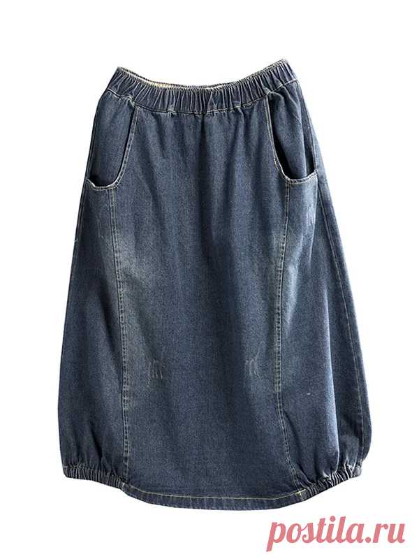 Vintage Loose A-Line Elasticity Solid Color Skirts Bottoms