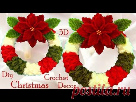 Como hacer corona de Navidad  marshmallows y flores Nochebuena a Crochet  3D tejido tallermanualperu