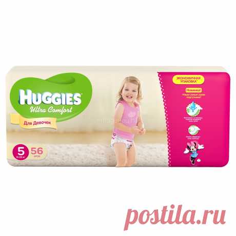 Подгузники Huggies Ultra Comfort Mega Pack для девочек 12-22 кг (56 шт) Размер 5