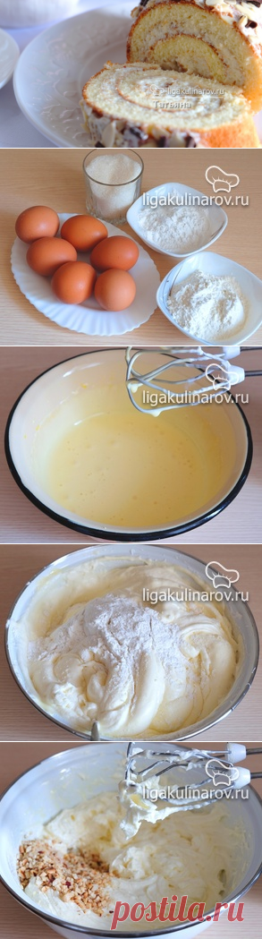 Бисквитный рулет со сливочным кремом - рецепт с фото.