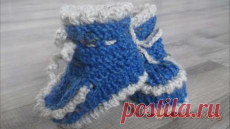 Простые пинетки на двух спицах (фото мастер-класс)