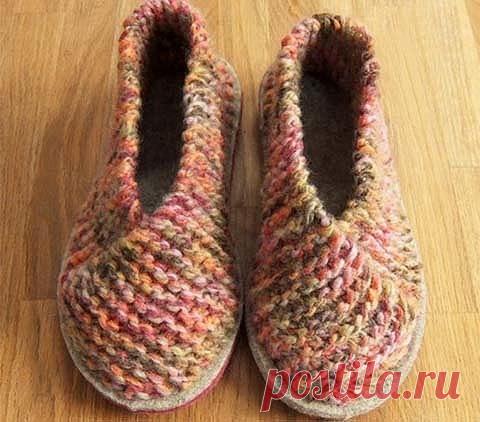 Домашние тапочки (Вязание спицами) | Журнал Вдохновение Рукодельницы