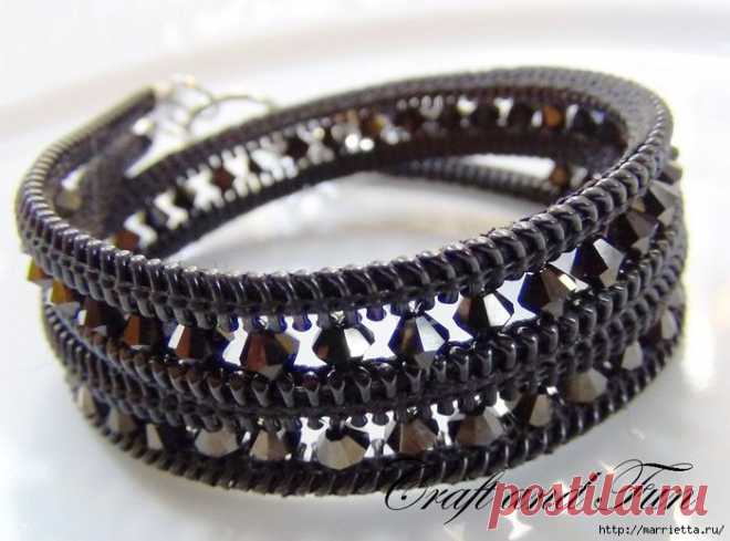 Гламурный ошейник для кошки. Из молнии и бусин-кристаллов Swarovski.