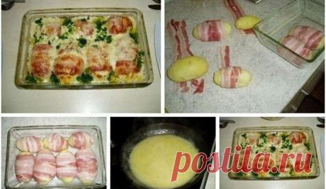 Картошка в духовке запеченная целиком с беконом