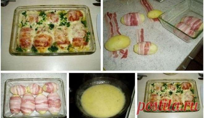 Картошка в духовке запеченная целиком с беконом