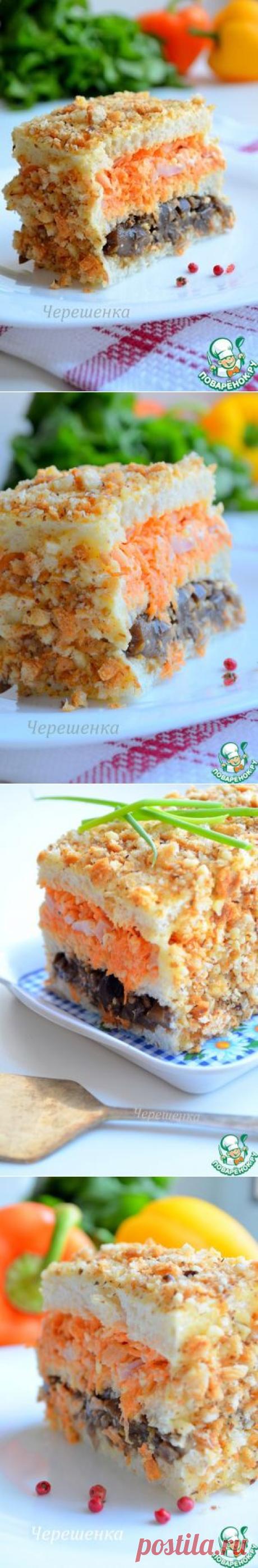 Бутербродный торт с баклажаном, морковью и ветчиной - кулинарный рецепт