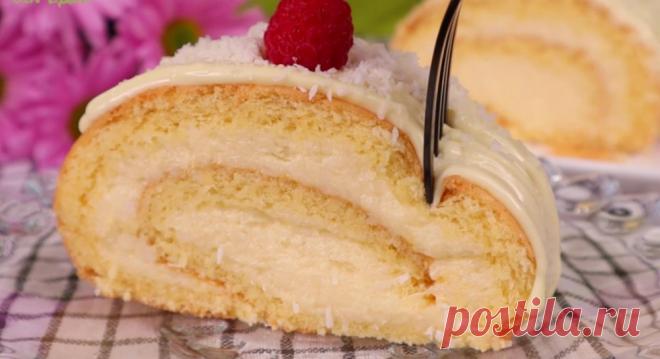 Этот рулет понравился гостям больше, чем «Рафаэлло». Доступный состав: готовлю крем без сливок, без сыра - Домашняя кулинария