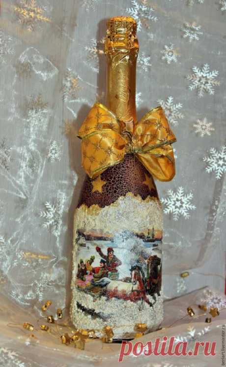 Мастер-класс по декорированию бутылки шампанского в технике декупаж - Ярмарка Мастеров - ручная работа, handmade