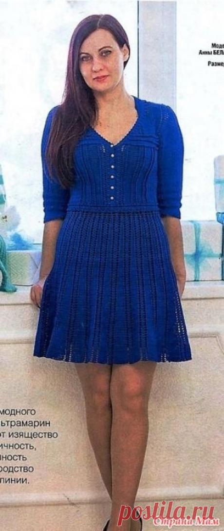 . Эффекетное платье Василек. Платье модного цвета ультрамарин отличает изящество и лаконичность изящностью и благородством каждой линии. Вяжем крючком №3 2018