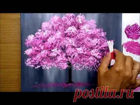 How to Paint Cherry Blossom / Technique with Cotton Swab / Acrylic Painting for Beginners /  133