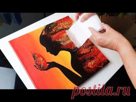 Fire Woman Swipe Tutorial - Acrylic Pouring | Experimental Painting Technique ABcreative (ASMR)