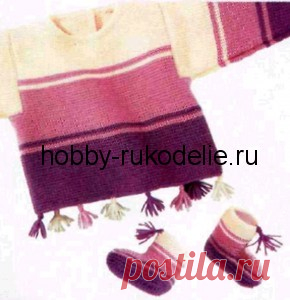 Хобби (рукоделие своими руками): вышивка, вязание » Архив блога » Пуловер с застежкой и пинетки для детей до 1 года, вязание спицами по схеме