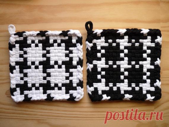 Black and White Vintage Pattern Woven Cotton Loop Loom от taramade