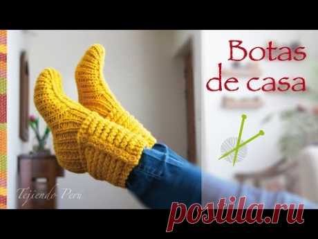 Botas de casa tejidas en dos agujas o palitos en punto choclo!  - Tejiendo Perú