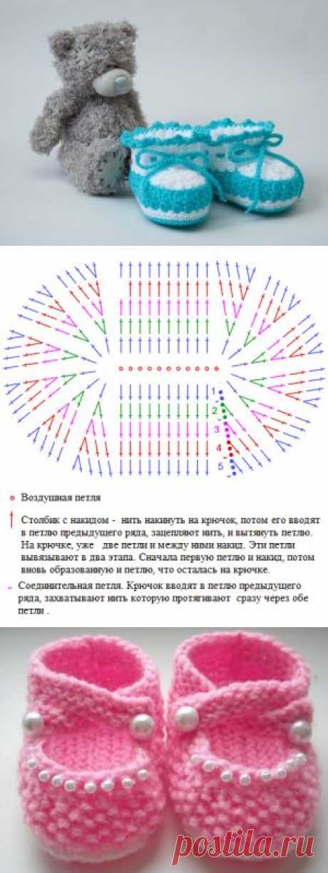 Как связать пинетки спицами и крючком для новорожденного начинающим. | Фантастическая женщина &quot;OnLine&quot;!