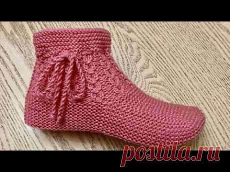 Классные  тапочки-следки на двух  спицах без швов  //  iki patik modeller