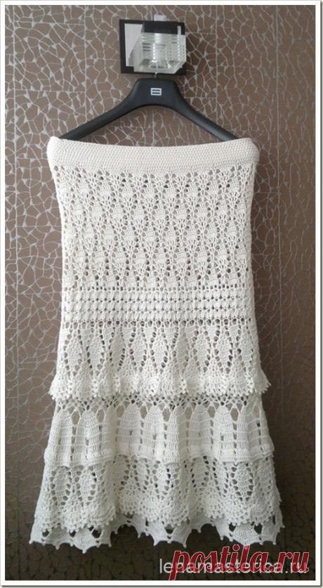 Вязаная крючком юбка-сарафан "Очарование кружева", схемы