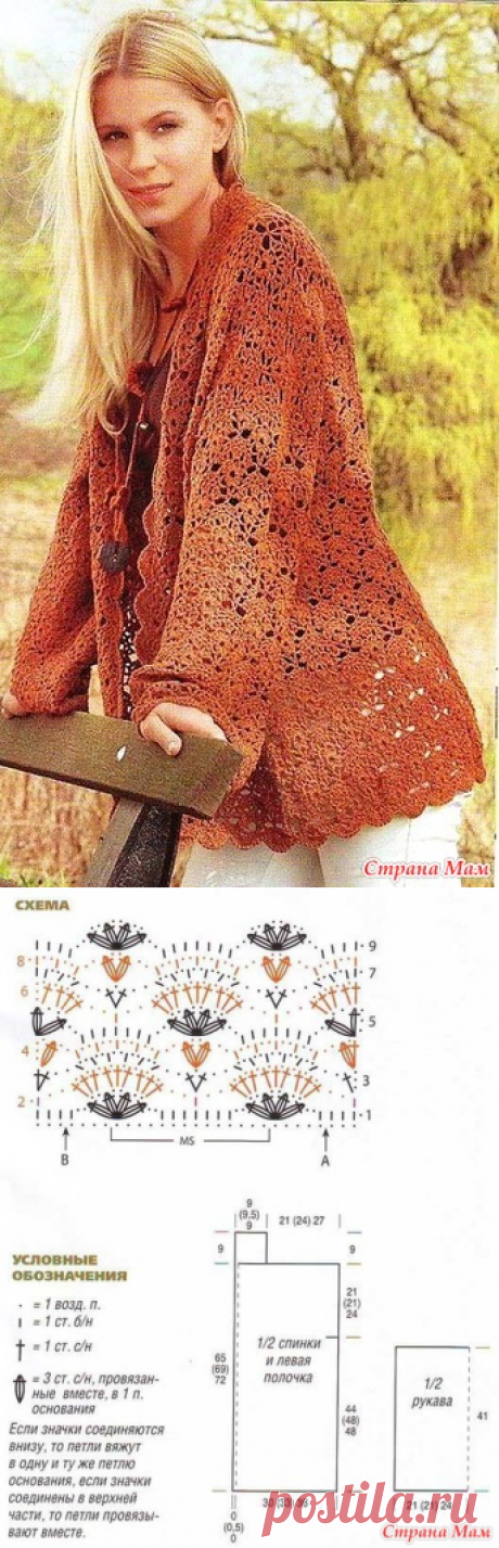 Ажурный кардиган крючком. - ВЯЗАНАЯ МОДА+ ДЛЯ НЕМОДЕЛЬНЫХ ДАМ - Страна Мам