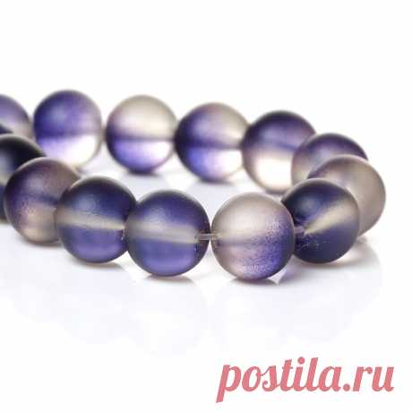 Фиолетовые стеклянные бусины 10 мм. прорезиненные (10 шт.)