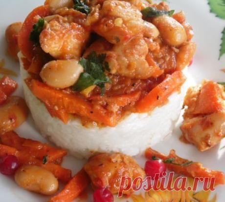 Курица в кисло-сладком соусе с бобами