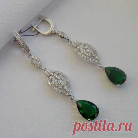Cеребряные серьги с зеленым кварцем