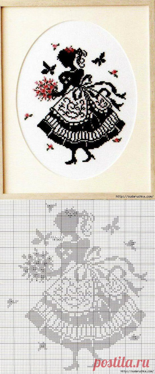 Монохромная вышивка - Девушка. Схема для вышивки.