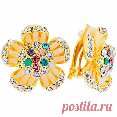 Клипсы &quot;Цветок&quot; Tutti Frutti
Бренды Бижутерия 	Tutti Frutti
Материал 	кристаллы Swarovski, Под золото, Эмаль