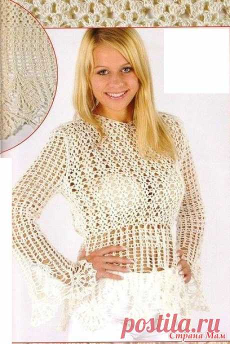 Белое золото. Укороченный пуловер - Все в ажуре... (вязание крючком) - Страна Мам