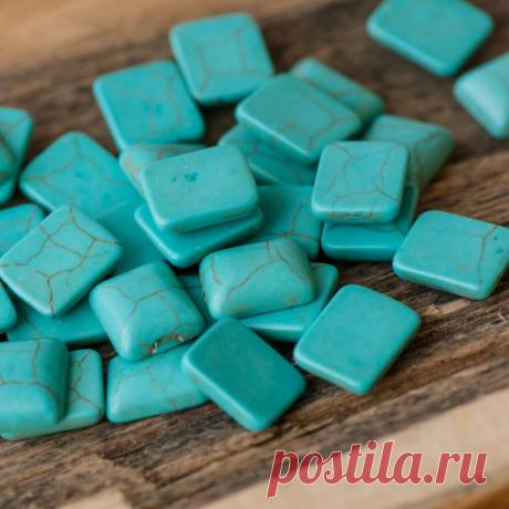 Кабошон бирюза синтетическая, прямоугольный, цвет античный голубой, 12x10x4 мм :: Crystal's - интернет-магазин бусин и фурнитуры