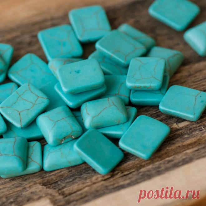 Кабошон бирюза синтетическая, прямоугольный, цвет античный голубой, 12x10x4 мм :: Crystal's - интернет-магазин бусин и фурнитуры