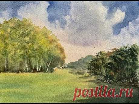 Облака бумагой или гуашью. Рисуем тени. Акварель.Cloudy Sky . Shadow in watercolour