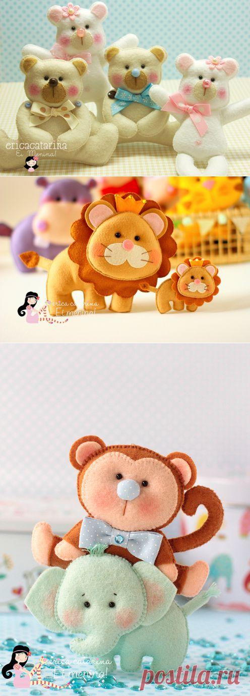 Милые зверушки из войлока бразильянки Еrica Catarina. .