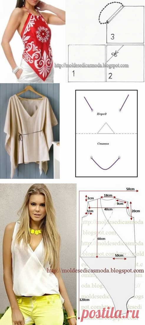 Летние топы буквально за пару минут по очень простым выкройкам.