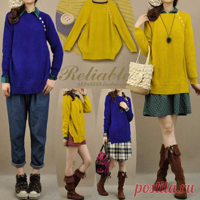 Free-shipping-2013-women-s-vintage-oblique-buckle-o-neck-loose-medium-long-long-sleeve-pullover.jpg (750×750)