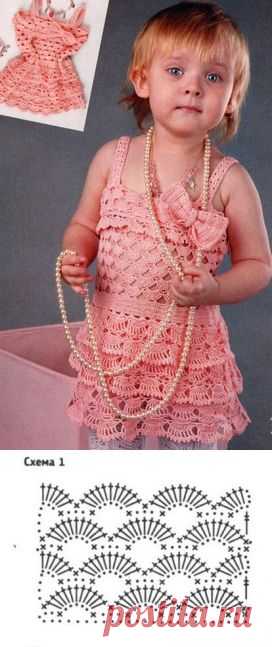 Вязание для детей - Ажурное платье для девочки » Вязание крючком - схемы, видео, уроки