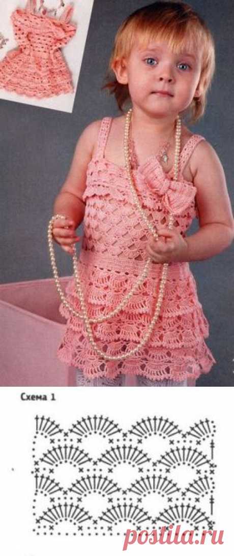 Вязание для детей - Ажурное платье для девочки » Вязание крючком - схемы, видео, уроки