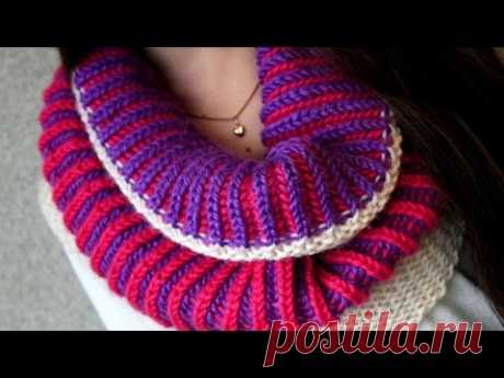 ДВУХЦВЕТНАЯ АНГЛИЙСКАЯ РЕЗИНКА ПОВОРОТНЫМИ РЯДАМИ. ТЕХНИКА БРИОШ. Brioche knitting