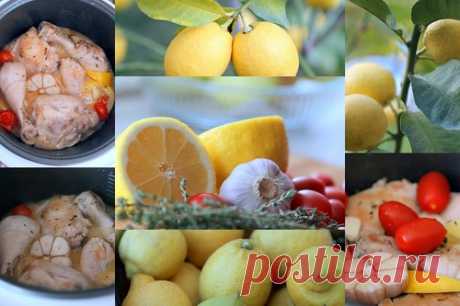 ЛИМОННАЯ КУРИЦА С ЧЕСНОКОМ И ТОМАТАМИ (в мультиварке) куриные бёдра, голени лимон - 1/2 шт чеснок - 1 головка помидоры черри - 10 шт тимьян свежий соль, молотый черный перец сливочное масло - 10г растительное масло мультиварка Panasonic SR-TMH10