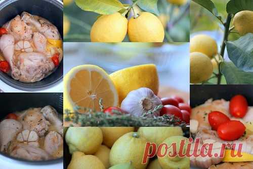 ЛИМОННАЯ КУРИЦА С ЧЕСНОКОМ И ТОМАТАМИ (в мультиварке) куриные бёдра, голени лимон - 1/2 шт чеснок - 1 головка помидоры черри - 10 шт тимьян свежий соль, молотый черный перец сливочное масло - 10г растительное масло мультиварка Panasonic SR-TMH10