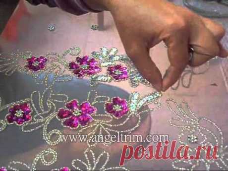 How to make sequins beaded flower applique motif Handmade craft - YouTube