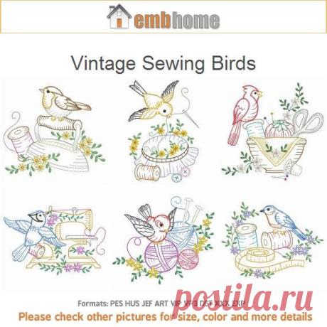 Vintage coser aves máquina bordado diseños inmediata descarga del Pack 4 x 4 5 x 5 6 x 6 aro 10 diseños APE2465 de embhome en Etsy Studio