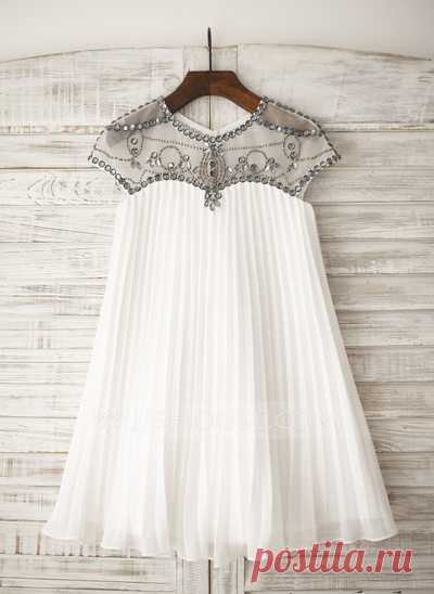 Vestidos princesa/ Formato A Coquetel Vestidos de Menina das Flores - Tecido de seda Sem magas Decote redondo com Strass (010105751) - Vestidos de daminha - JJsHouse