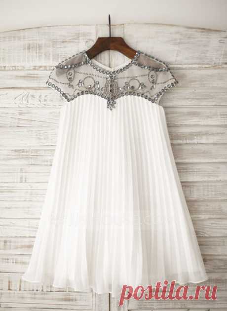 Vestidos princesa/ Formato A Coquetel Vestidos de Menina das Flores - Tecido de seda Sem magas Decote redondo com Strass (010105751) - Vestidos de daminha - JJsHouse