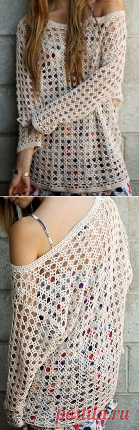 Простой красивый узор для вязания туники крючком.